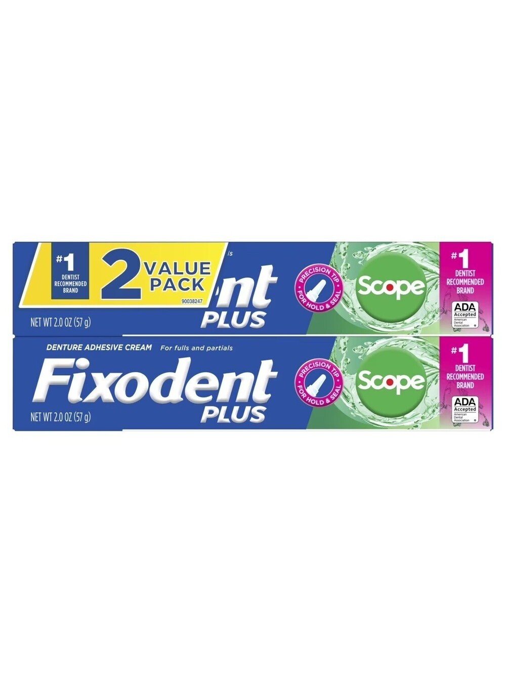Fixodent Plus Denture Adhesive Cream (2 Pack) Precision Hold Scope Flavored 2 oz